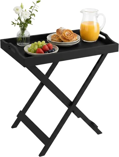 Vista 12 de Lavish Home Mesa plegable para TV con bandeja extraíble, juego de 2, color Negro