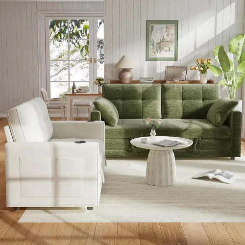 Vista 5 de WorthFurni Sofá cama biplaza de 65 pulgadas, sofá cama convertible de pana para espacios pequeños, sofá cama plegable con asiento profundo