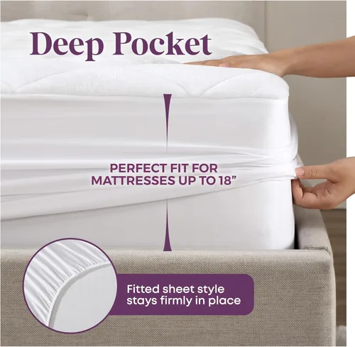 Vista 7 de Mastertex Funda de colchón doble abombada, relleno de fibra extra afelpada, cubierta con protector de colchón de forro polar acolchado blanco, dos