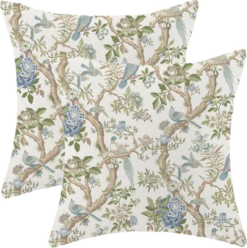 Vista 26 de CXMEIFLY Juego de 2 fundas de almohada de hojas florales de primavera de 16 x 16 pulgadas, para decoración de flores chinoiserie, almohadas
