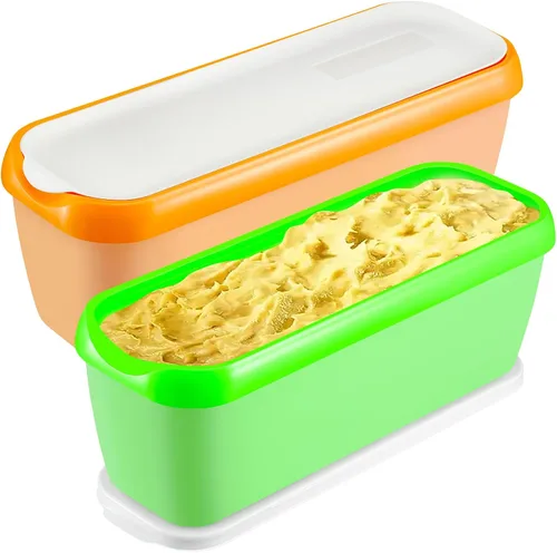 Vista 9 de Juego de 2 Recipientes para Helado, Recipiente de Helado de 1.5 Cuartos, Recipientes de Helado Casero Reutilizables con Contenedor de Almacenamiento