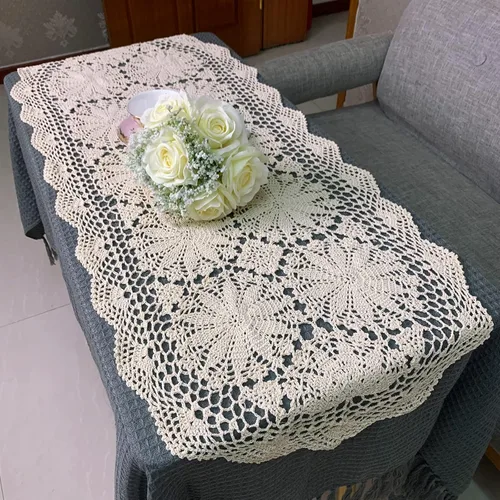 Vista 7 de USTIDE Camino de mesa ovalado de ganchillo hecho a mano de 20 x 31.5 pulgadas, tapices de encaje, decoración de mesa de café, sofá, soporte de TV