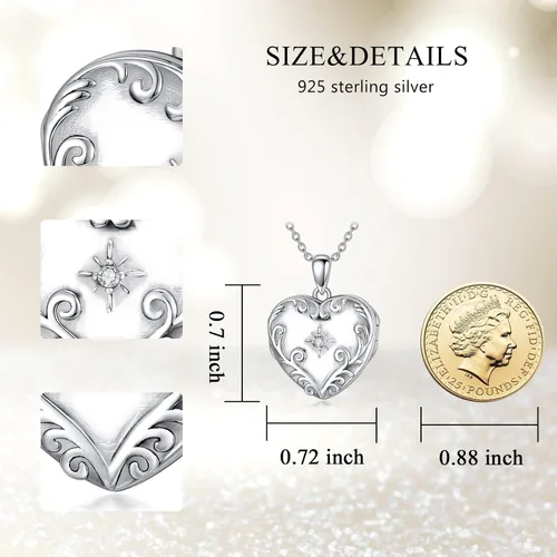 Vista 6 de BETHZA Diamond Heart Locket Necklace for Women Sterling Silver 0.035CT Real Diamond Photo Pendant That Holds 4 Pictures Jewelry Gift for Mother Wife