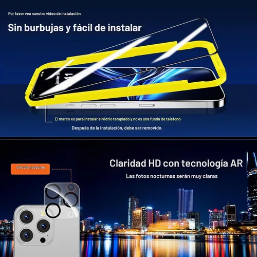 Vista 7 de QHOHQ Protector de pantalla para iPhone 16 Pro Max con protector de lente de cámara, [grado militar inastillable], vidrio templado superior 9H+