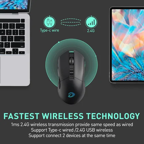 Vista 2 de DAREU EM901X - Mouse inalámbrico para juegos con base de carga RGB recargable, 12K DPI, 6 botones programables, sensor de alta precisión [300IPS]