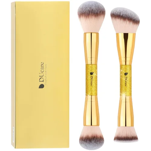 Vista 14 de DUcare Brochas de maquillaje Duo End Foundation Powder Buffer y Contour Brush Herramientas cosméticas sintéticas 2 piezas 2 piezas de crema