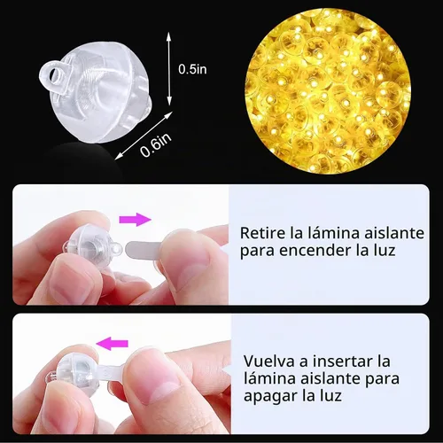 Vista 4 de ZGWJ 50 piezas de luces de globo mini, funciona con pilas, luz redonda impermeable LED de tiempo de espera prolongado para globo de cumpleaños