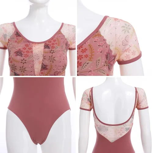 Vista 10 de AFAVOM Leotardos de ballet para mujeres adultas con estampado de flores de mariposa sin espalda, leotardos de gimnasia con brasier y prácticas