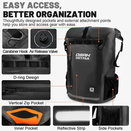 Vista 4 de Waterproof Dry Bag Backpack 25L/35L/55L/85L, Roll-Top Heavy Duty Rucksack Black