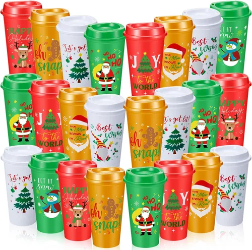 Vista 12 de Jingmore 24 vasos de café de invierno a granel de 16 onzas reutilizables