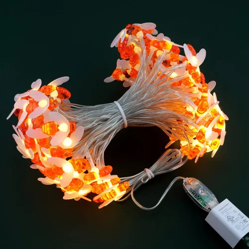 Vista 5 de Guirnalda de 100 luces de abeja alimentadas por USB, 50 pies de luz LED decorativa Cable transparente, bombillas LED blancas cálidas, premontadas