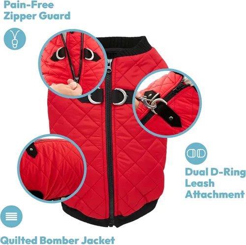 Vista 4 de Gooby – Chaleco de moda para perro, chaqueta negra, talla XS – cálido chaleco bomber con cremallera y doble anillo en D para correa – suéter
