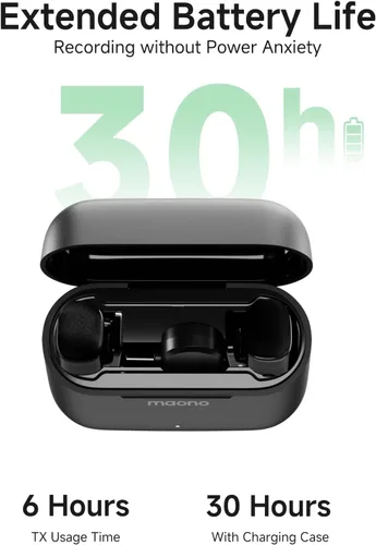 Vista 6 de MAONO Wave T1 Mini Micrófono Inalámbrico Lavalier para iPhone iPad con Enchufe Lightning Certificado MFi, Cancelación de Ruido, Filtro de Voz AI