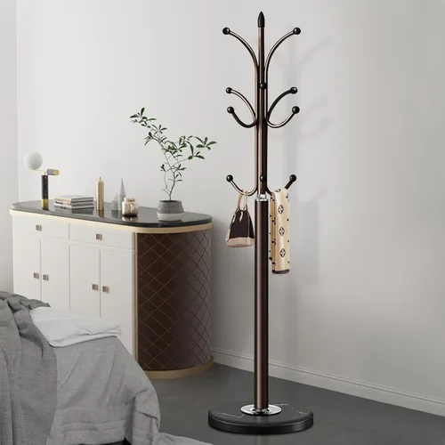 Vista 2 de Perchero de metal con base de mármol natural, perchero independiente, árbol de pasillo resistente con 12 ganchos para colgar ropa, bolsos, bufandas