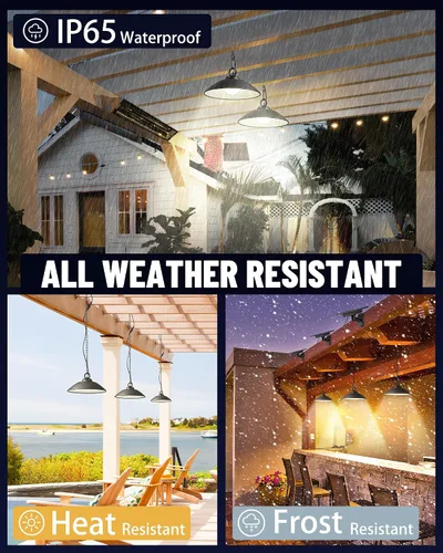 Vista 7 de Luces colgantes solares con control remoto, 3 colores, 2 modos de brillo, temporizador, lámpara de techo colgante para exteriores de 20 cm