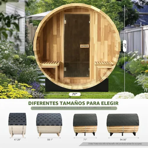 Vista 9 de Smartmak - Sauna de vapor de barril para exteriores, para 2 a 10 personas, cicuta canadiense/cedro rojo, control WiFi, sala de sauna de madera