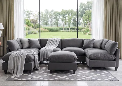 Vista 55 de Iroomy Sofá modular modular de felpilla de gran tamaño, asiento cómodo profundo, sofás de 2 plazas para sala de estar, color beige