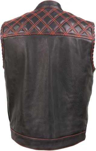 Vista 2 de Milwaukee Leather MLM3526 Men's Black 'Paisley' Accented Red Stitching Leather Vest – w/Armhole Trim Open Collar Design