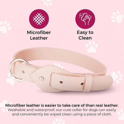 Vista 3 de Collar de cuero suave de microfibra para perros, ajustable, a la moda, color rosa melocotón, collar de cuero MF sin crueldad para cachorros