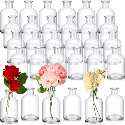 Vista 7 de Lallisa 54 piezas 8 centímetros Jarrones pequeños de vidrio en brote a granel, jarrones mini de flores para centros de mesa, botellas de vidrio