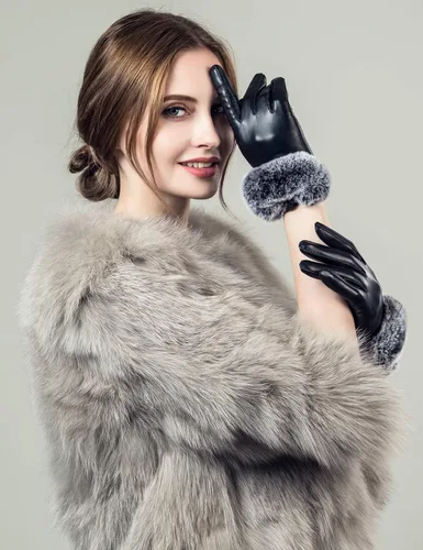 Vista 3 de Guantes táctiles Yiseven para mujer, fabricados con piel de cordero