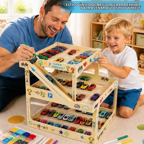 Vista 5 de Vitrina de madera para Hot Wheels Matchbox Storage Garage Hold 50+ Toy Car