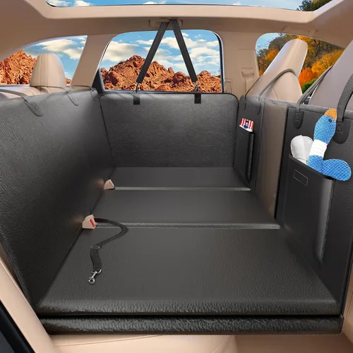 Vista 13 de Extensor de asiento trasero para perros, gran espacio, funda de asiento de automóvil para perro, parte inferior dura con capacidad para 420 libras