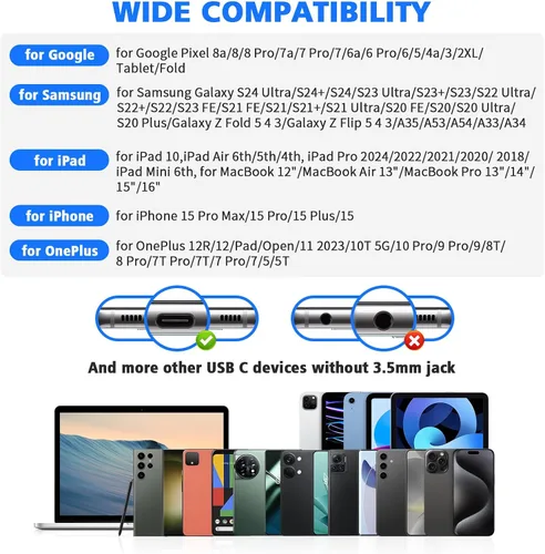 Vista 6 de Auriculares USB C con cable para Samsung S26 S25 Ultra S24 S23 Fe S22 Negro