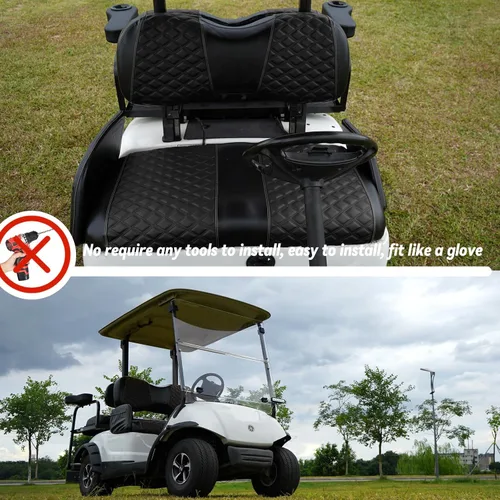 Vista 5 de Fundas de asiento delantero para carrito de golf para Yamaha Drive 2007-2016/Drive 2 2017+ Cojín de asiento universal OEM delantero, fundas de Negro