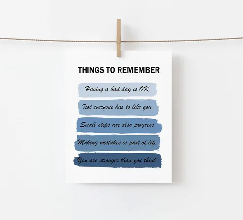 Vista 3 de Arte de pared Things To Remember - Decoración de pared con citas positivas, regalos inspiradores de estímulo, póster edificante para oficina en Azul