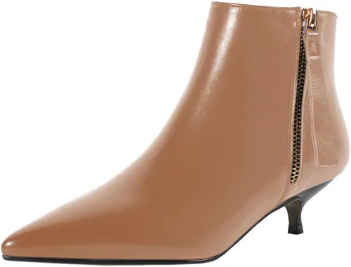 Vista 2 de MERUMOTE Botines de cuero para mujer, zapatos de tacón bajo, botines de invierno con cremallera