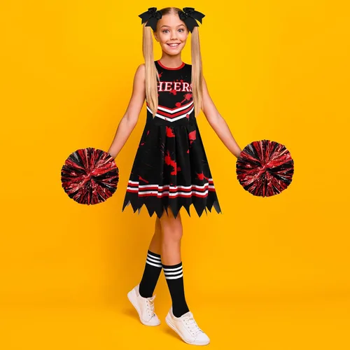 Vista 3 de Cheerleader Costume Girls Cheerleading Uniform Halloween Cosplay Scary Outfit Bloody Dress Accessories for Party