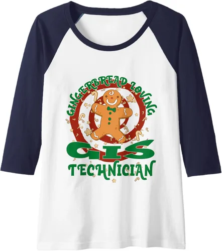 Vista 12 de GIS Technician Job Gingerbread Funny Xmas Raglan Baseball Tee