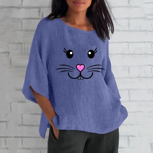 Vista 2 de Womens Easter Tops, Women's Easter Shirts Cute Bunny Print 34 Sleeve Tops Easter Eggs Crew Neck Casual Blouse T-Shirt