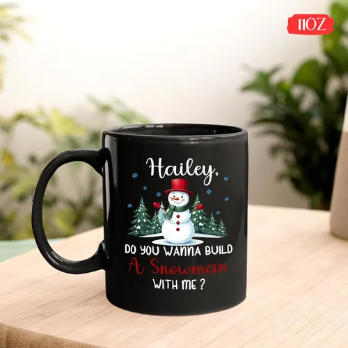 Vista 4 de Taza personalizada con nombre, diseño de muñeco de nieve con nombre, tazas de café de Navidad de muñeco de nieve, regalos personalizados para árbol