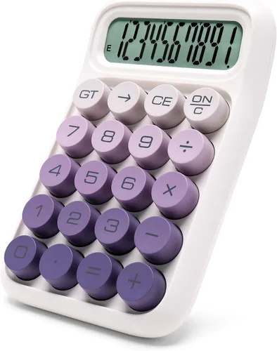 Vista 14 de Calculadora de Interruptor Mecánico, 10 Dígitos, Gran Pantalla LCD, Púrpura, Teclas Grandes, Estética