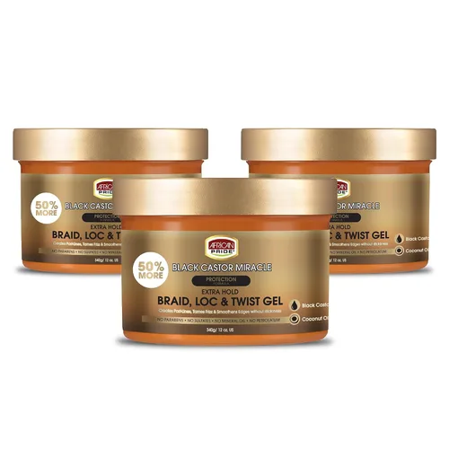 Vista 12 de African Pride Black Castor Miracle Extra Hold Braid, Loc, Twist Gel – Gel para trenzas de sujeción extrema para el cabello, control de bordes y doma