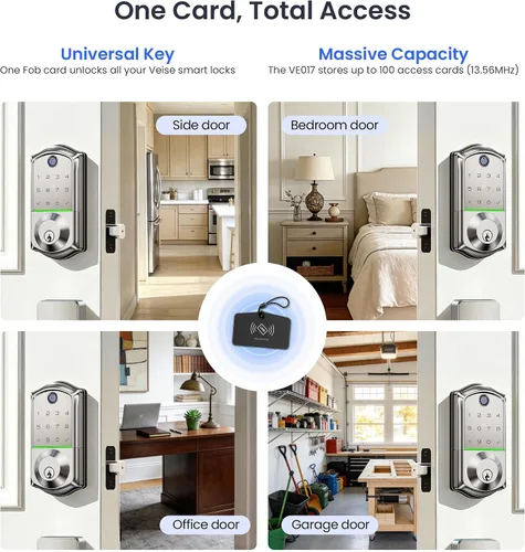 Vista 12 de Veise VE017G - Cerradura de puerta de entrada sin llave Wi-Fi, control remoto de aplicación y control de voz, cerraduras inteligentes de huellas