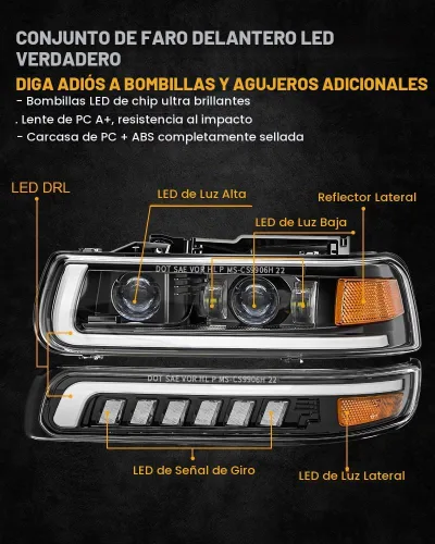 Vista 2 de Faros delanteros LED para Chevy Silverado 2000-2006 Suburban Tahoe 1999 Naranja