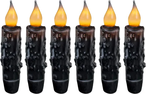 Vista 16 de CVHOMEDECO. Velas de cera real sumergidas a mano con temporizador LED con pilas, velas cónicas sin llama primitivas del país, 4-3/4 pulgadas, negro