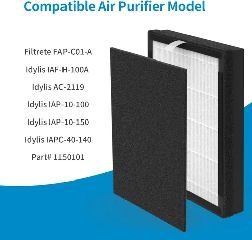 Vista 3 de Paquete de 2 filtros de repuesto IAF-H-100A compatibles con Filtrete FAP-C01-A e Idylis AC-2119, IAP-40-140, IAP-10-150 purificador de filtro de aire