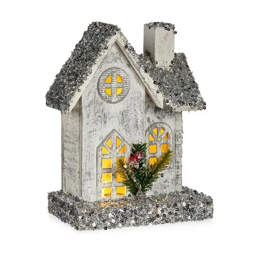 Vista 2 de Figura Decorativa Krist+ Blanco Gris Purpurina Casa Navidad 19,5 x 25 x 9 cm Luz LED