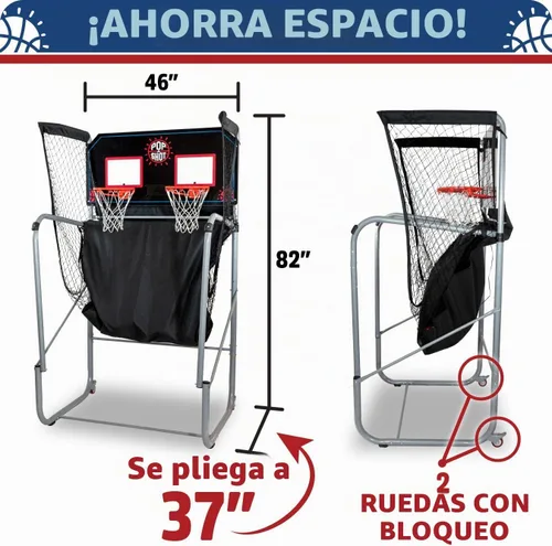 Vista 5 de Pop-A-Shot - Home Dual Shot Juego de baloncesto arcade para el hogar Aro de puntuación con sensor, 16 modos de juego, 7 bolas Plegable para un
