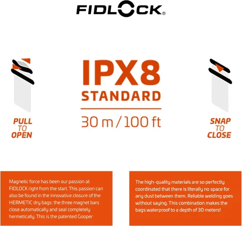 Vista 5 de FIDLOCK Bolsa hermética seca flexible magnética autosellante para teléfono celular 100% a prueba de agua y arena Tamaño práctico con una gran