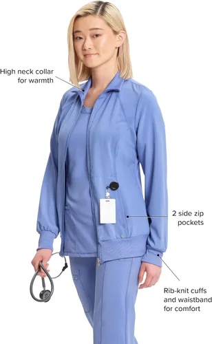 Vista 25 de Infinity by Cherokee 2391A - Chaquetas médicas con cremallera frontal para mujer, tela elástica en 4 direcciones