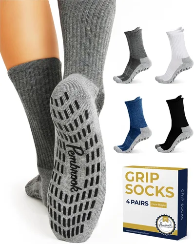 Vista 8 de Pembrook 4 pares de calcetines antideslizantes para hombres, mujeres, marido, papá, calcetines de agarre para hospital, yoga, pilates, barre