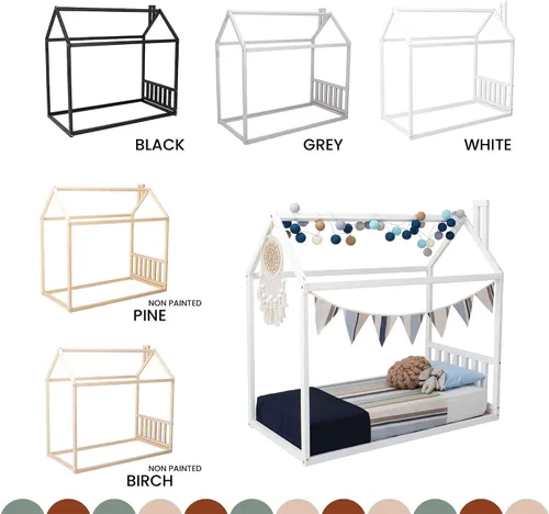 Vista 7 de Cama Montessori para niños pequeños, cama en forma de casa para niños, marco de cama con dosel, cama de piso para niños pequeños, tamaño matrimonial
