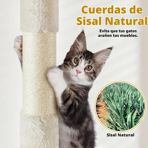 Vista 8 de Yaheetech - Árbol para gatos, torre para gatos de 54 pulgadas de altura para gatos de interior con plataforma extendida y cesta, espacioso Beige