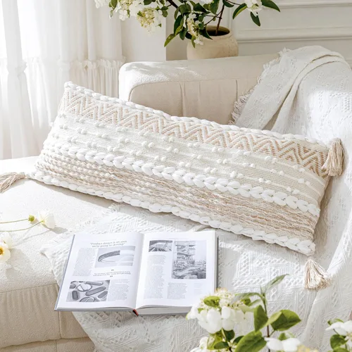 Vista 7 de BlissBlush Fundas de Almohada Decorativas Boho Beige Marrón 18X18, Funda de Almohada de Acento Bohemio, Funda de Almohada con Textura