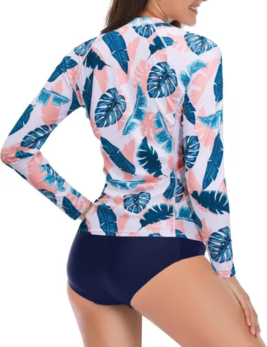 Vista 2 de Daci Traje de baño de 2 piezas para mujer, manga larga, cremallera, con parte inferior, brasier integrado, UPF 50